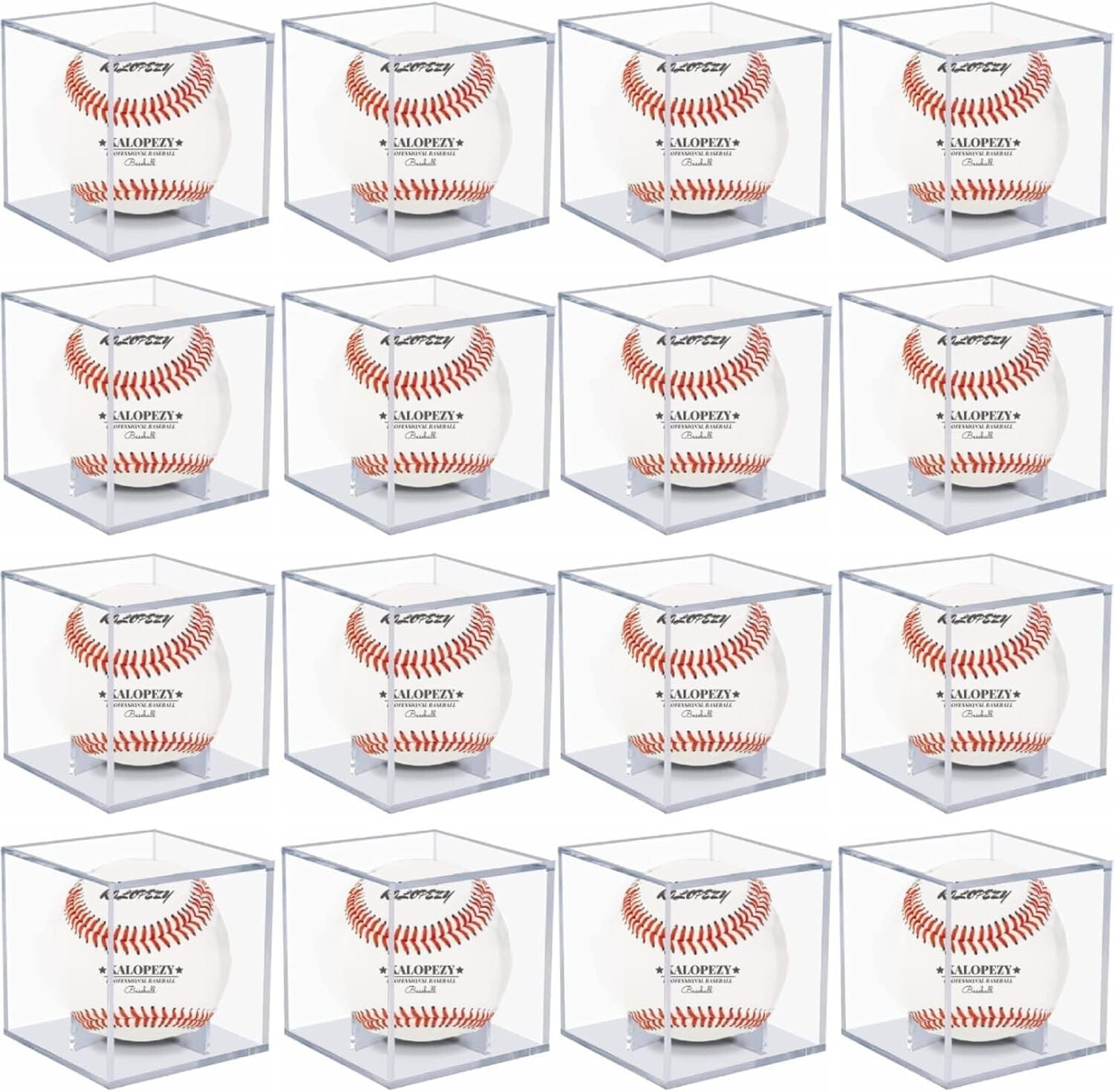 16-Pack UV Protected Acrylic Baseball Display Cases - Ideal for Memorabilia