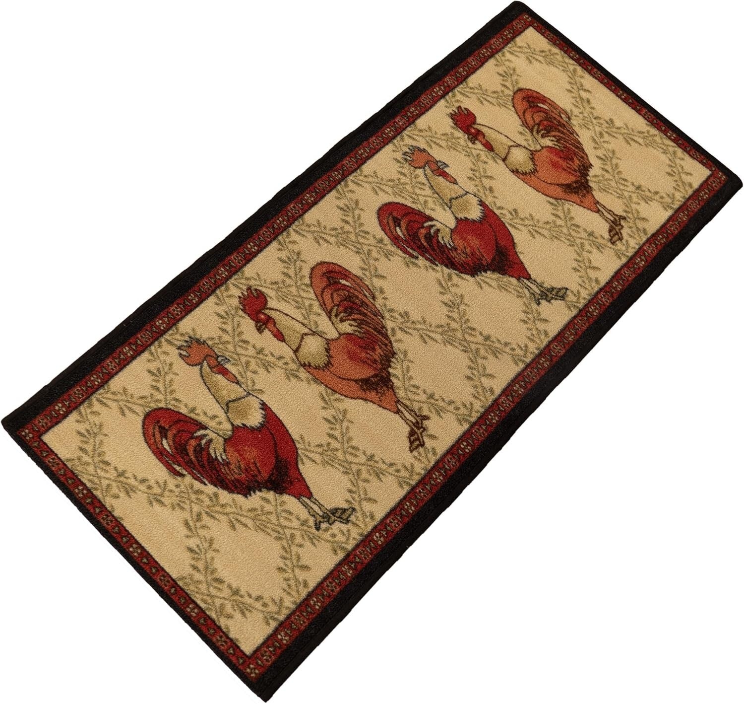 French Country Rooster Motif Kitchen Runner Rug - 23" x 7' Slip Resistant Style