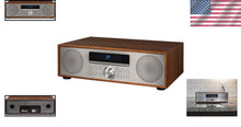 Load image into Gallery viewer, Walnut Bluetooth FM Clock Radio &amp; Dual Speaker CD Player - Retro Modern Design