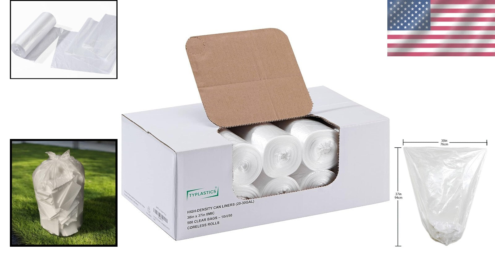 Bulk 20-30 Gallon Clear Trash Bags - 500 High Density & Leak-Proof Liners