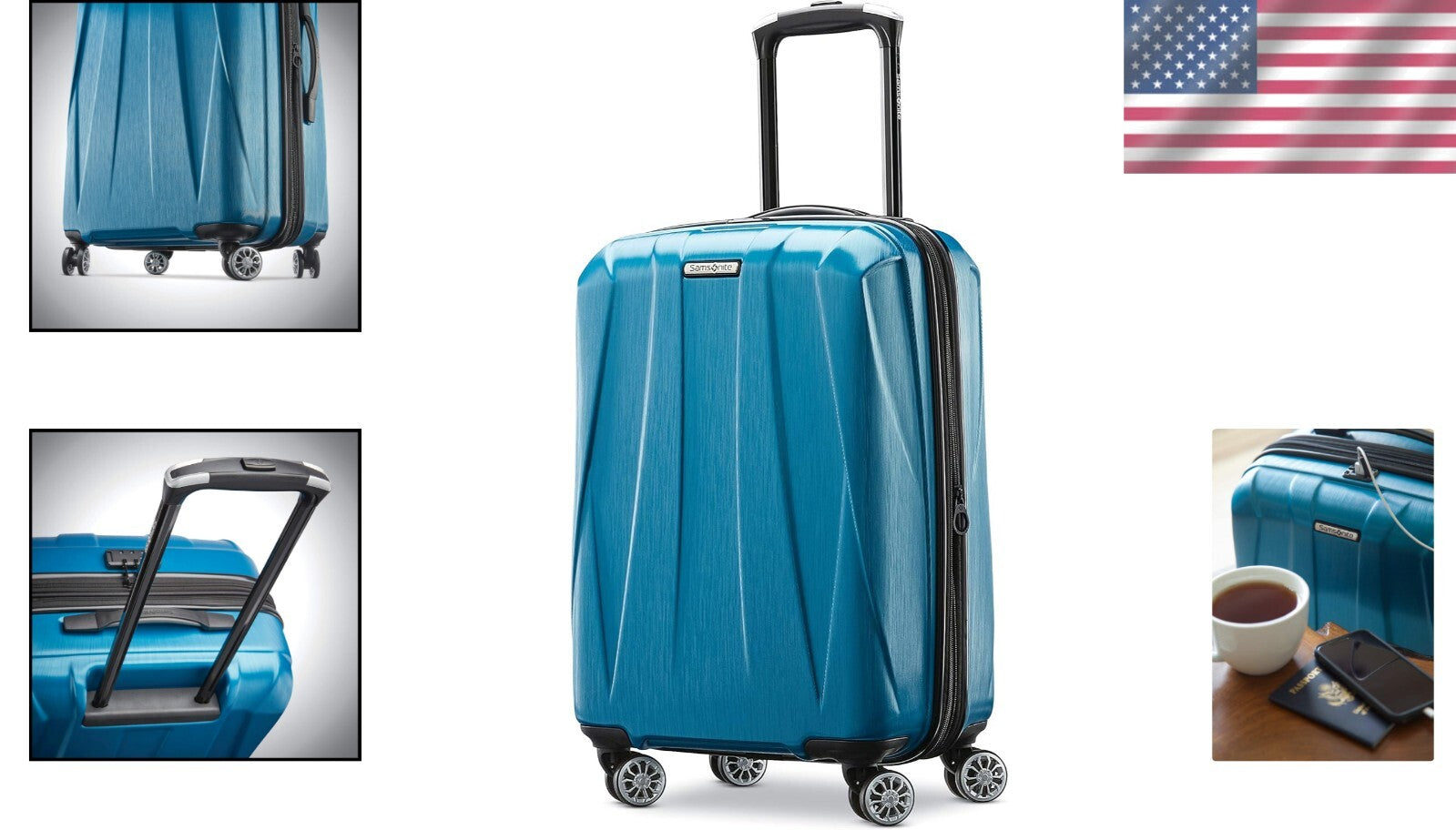 20-Inch Caribbean Blue Hardside Luggage with Charging System and Spinner Wheels
