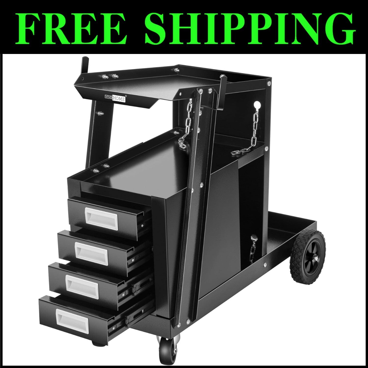 Compact Portable Welding Cart with Four Drawers & Safety Chains for Tank Storage