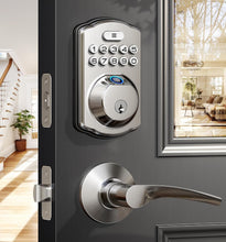 Load image into Gallery viewer, Keyless Entry Biometric Door Lock - Satin Nickel with Back-lit Keypad
