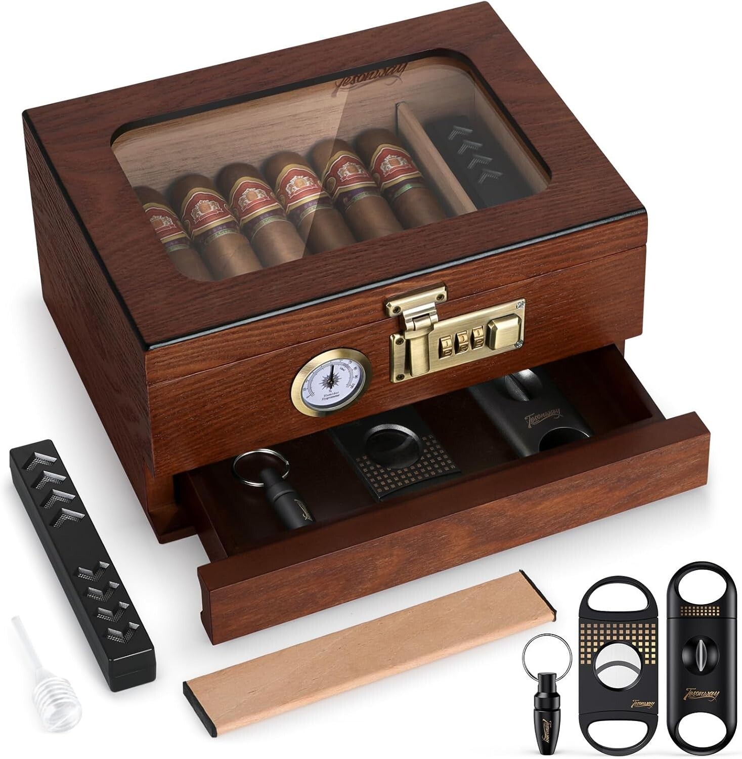 Stylish Desktop Cigar Box with Humidification & Security Features - Perfect Gift