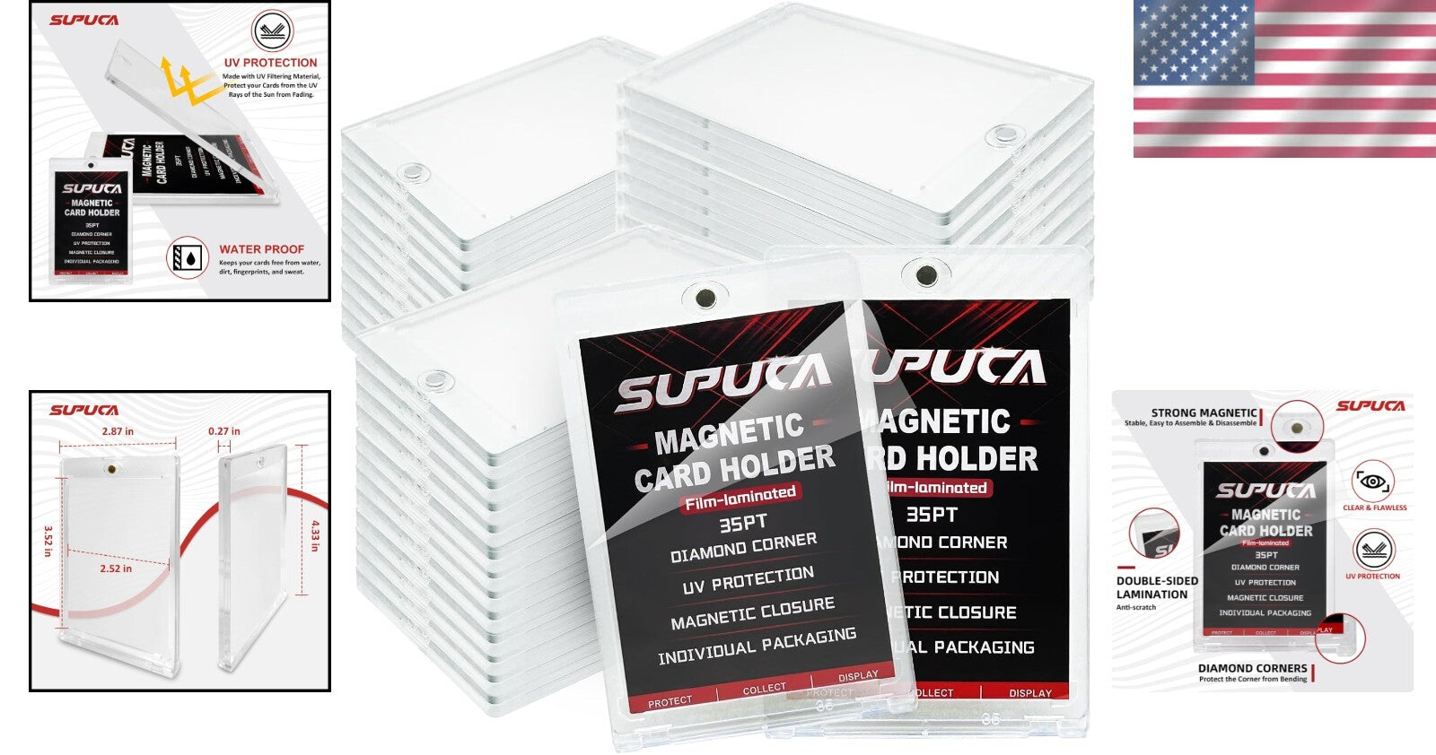 100 Magnetic Card Holders - 35PT UV-Blocking Protectors for All Card Collections