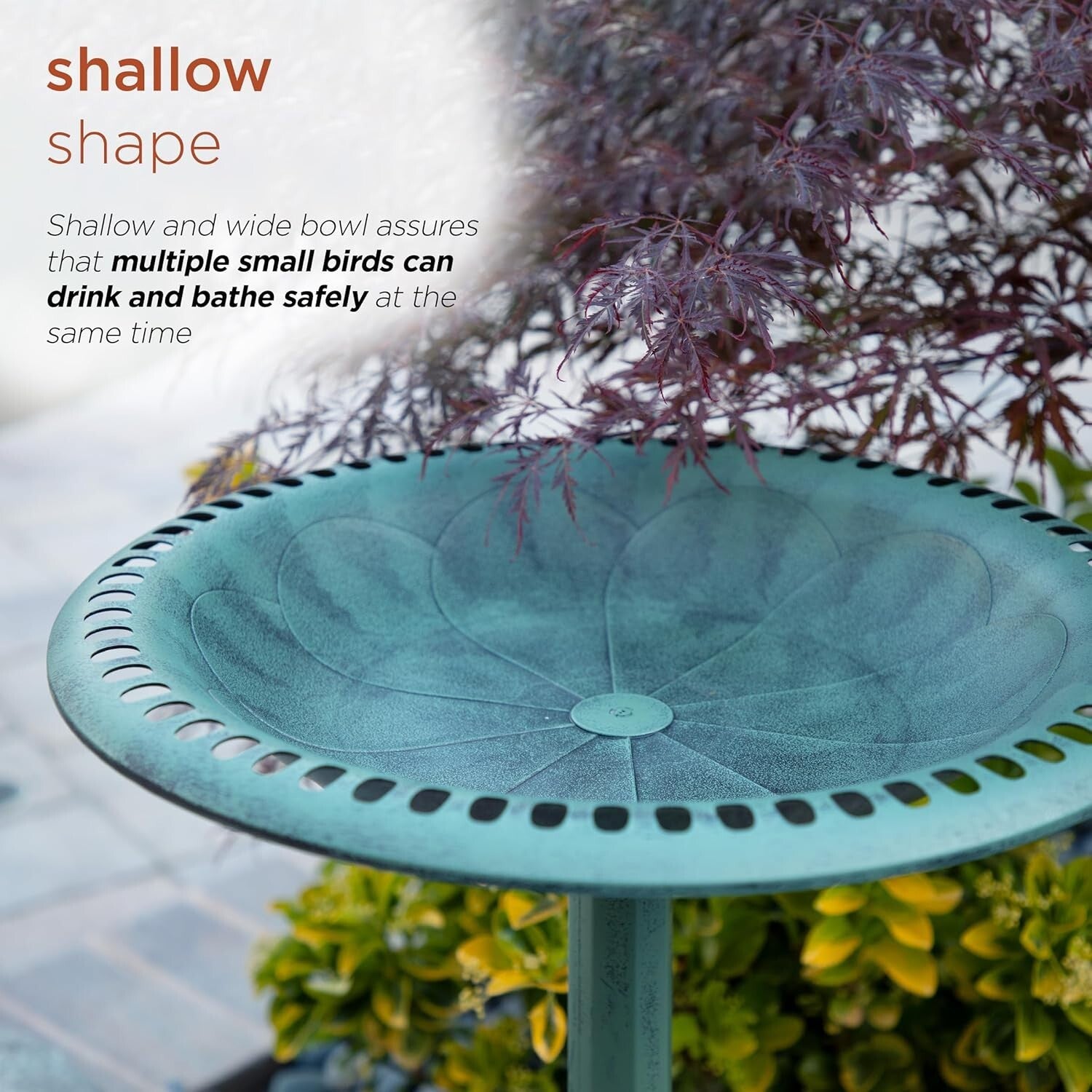 Elegant 28" Tall Outdoor Birdbath with Scrollwork - Aged Green Garden Accent