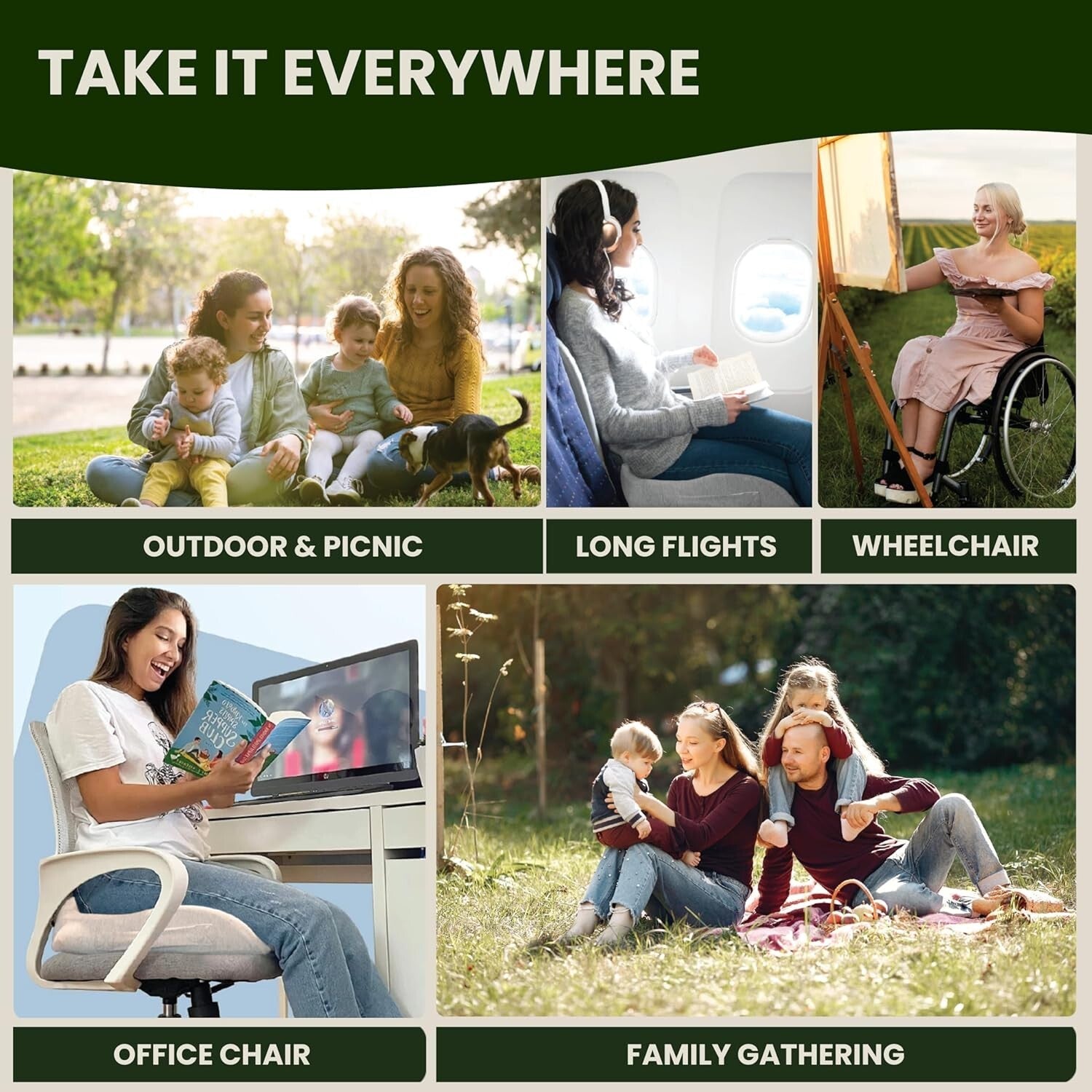 30% Larger Office Chair Cushion - Portable Memory Foam for Pain Relief & Comfort