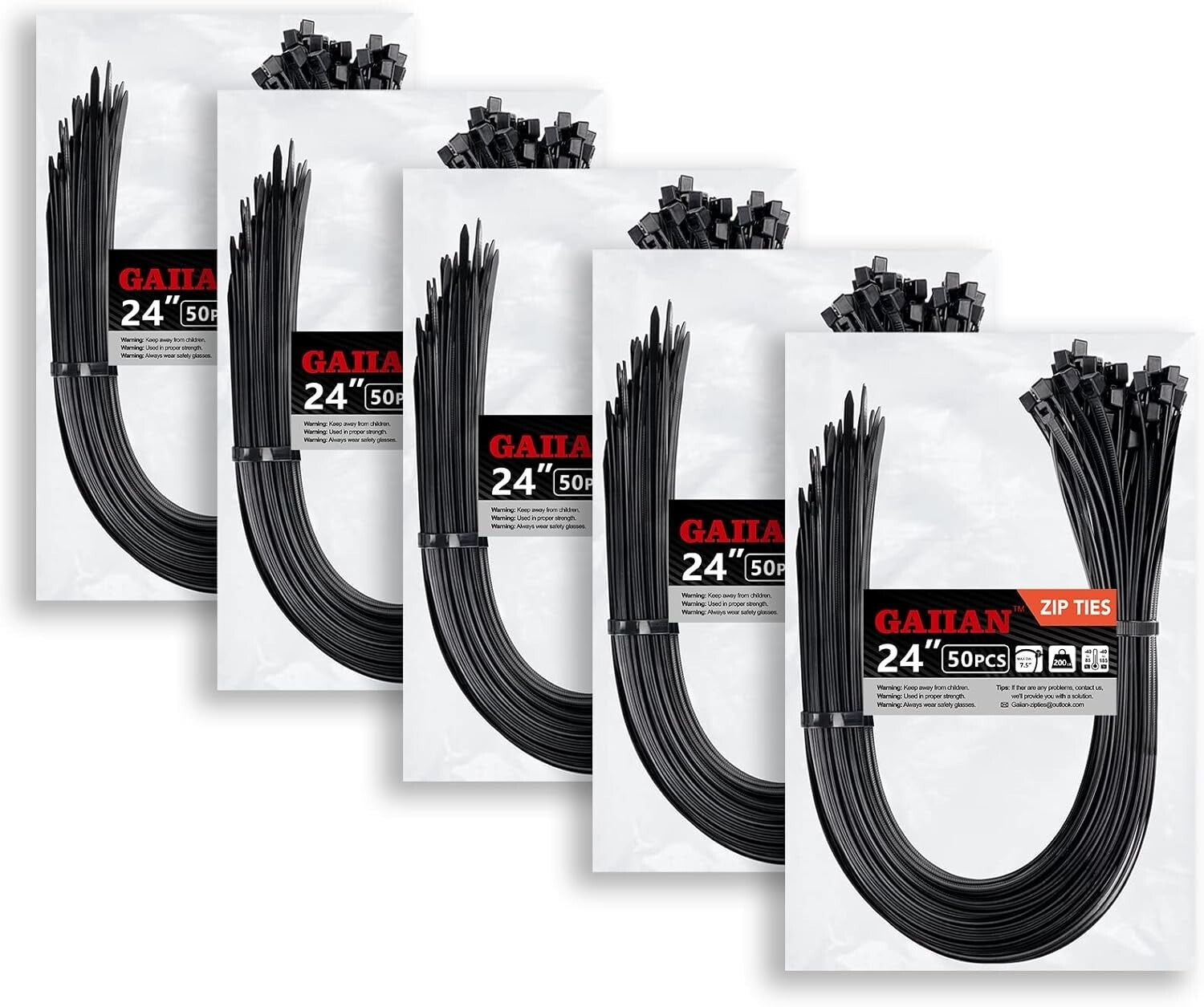 High-Strength 24 Inch Zip Ties, Black, 250 Pack - Perfect for Any Application