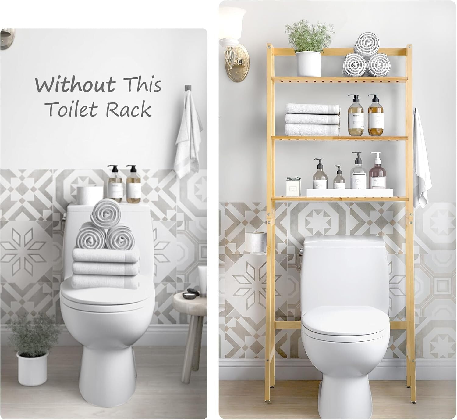 Freestanding Wooden Over-The-Toilet Rack with Adjustable Height & Durable Design