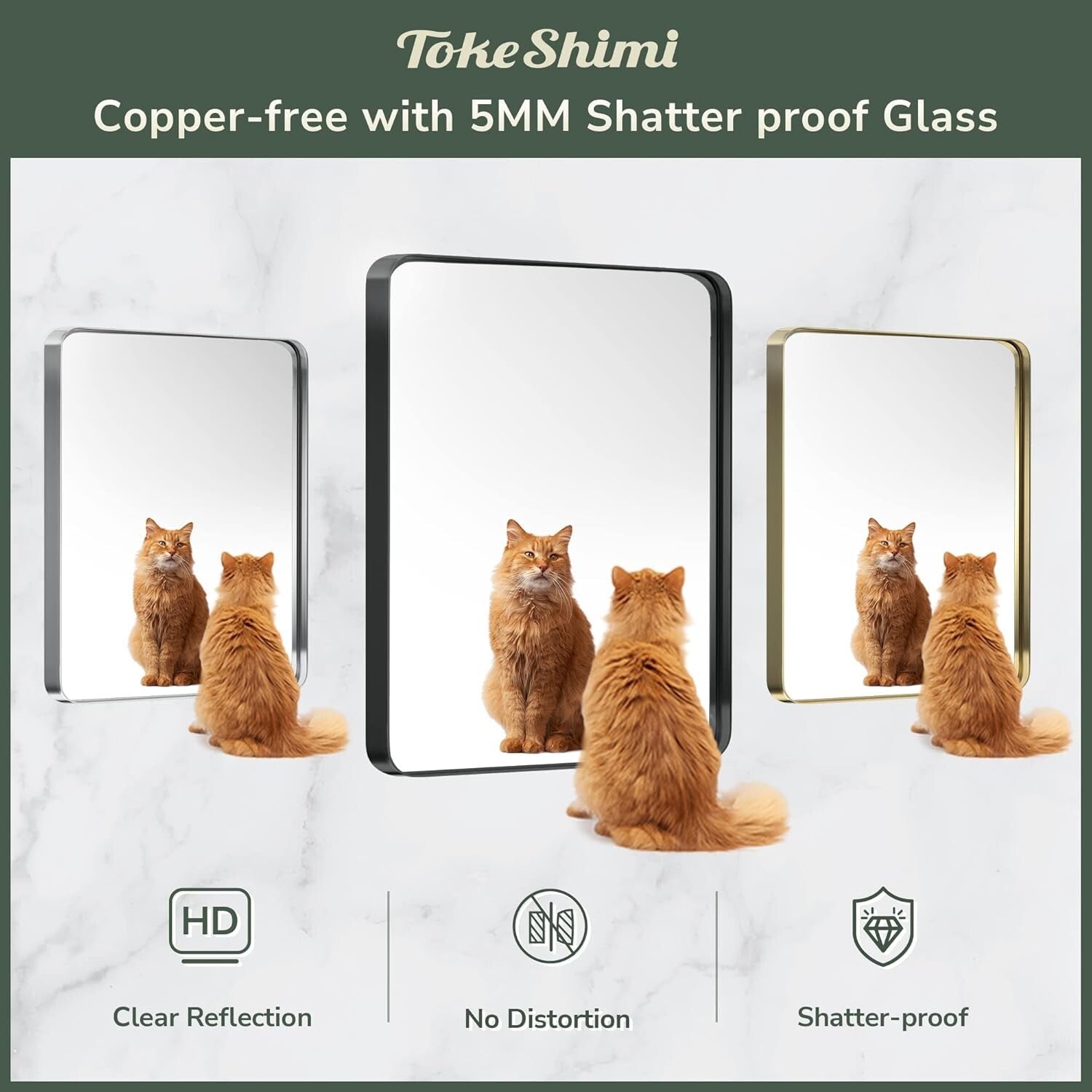 Modern 20"x30" Matte Black Vanity Mirror - Frameless Design & High Clarity