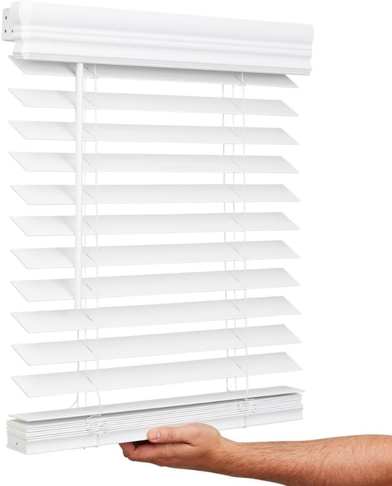 Durable 2" Cordless Faux Wood Blinds, Bright White, 35" x 72" - Easy Install