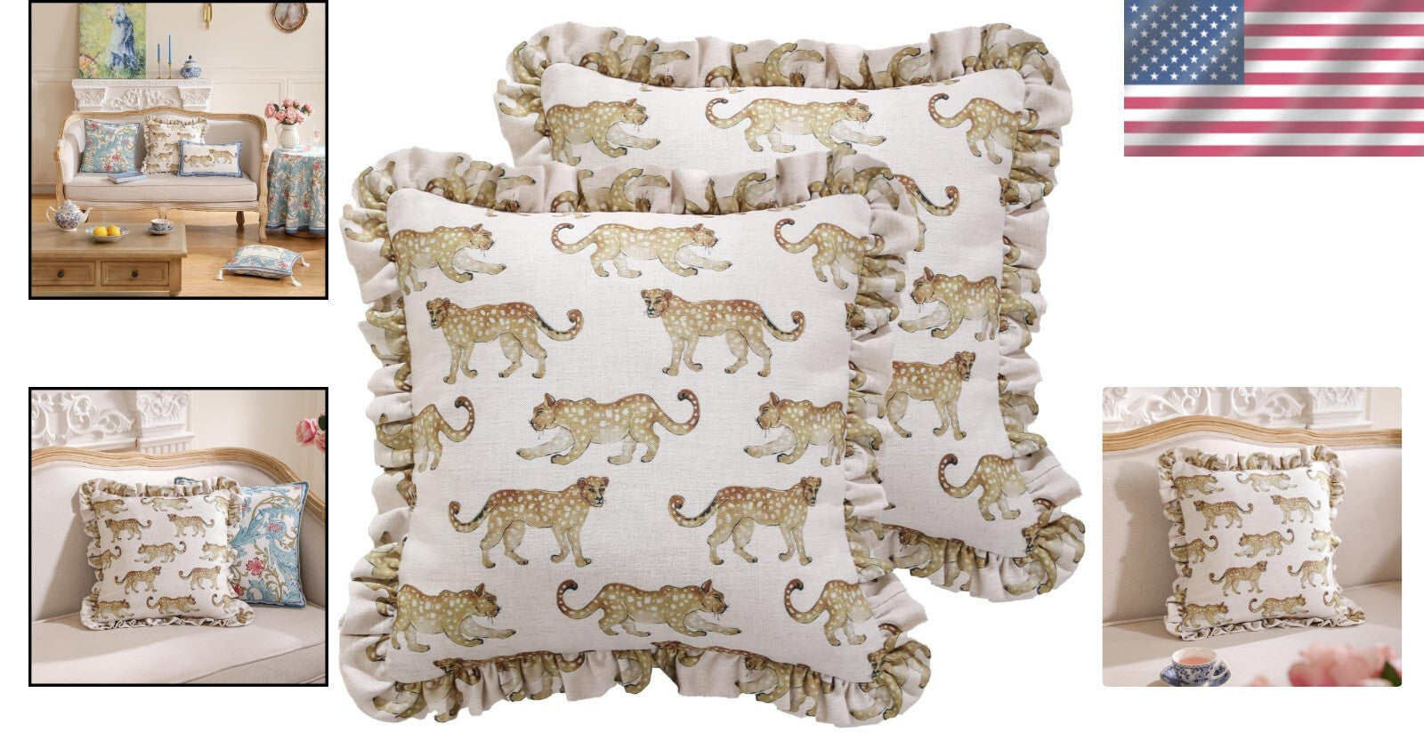 Elegant 18x18 Animal Print Throw Pillow Covers with Luxury Pendants - Set of 2