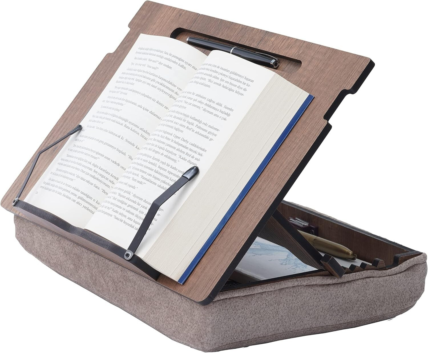 Elegant Wooden Book Stand with Storage - Adjustable and Portable Reading Holder