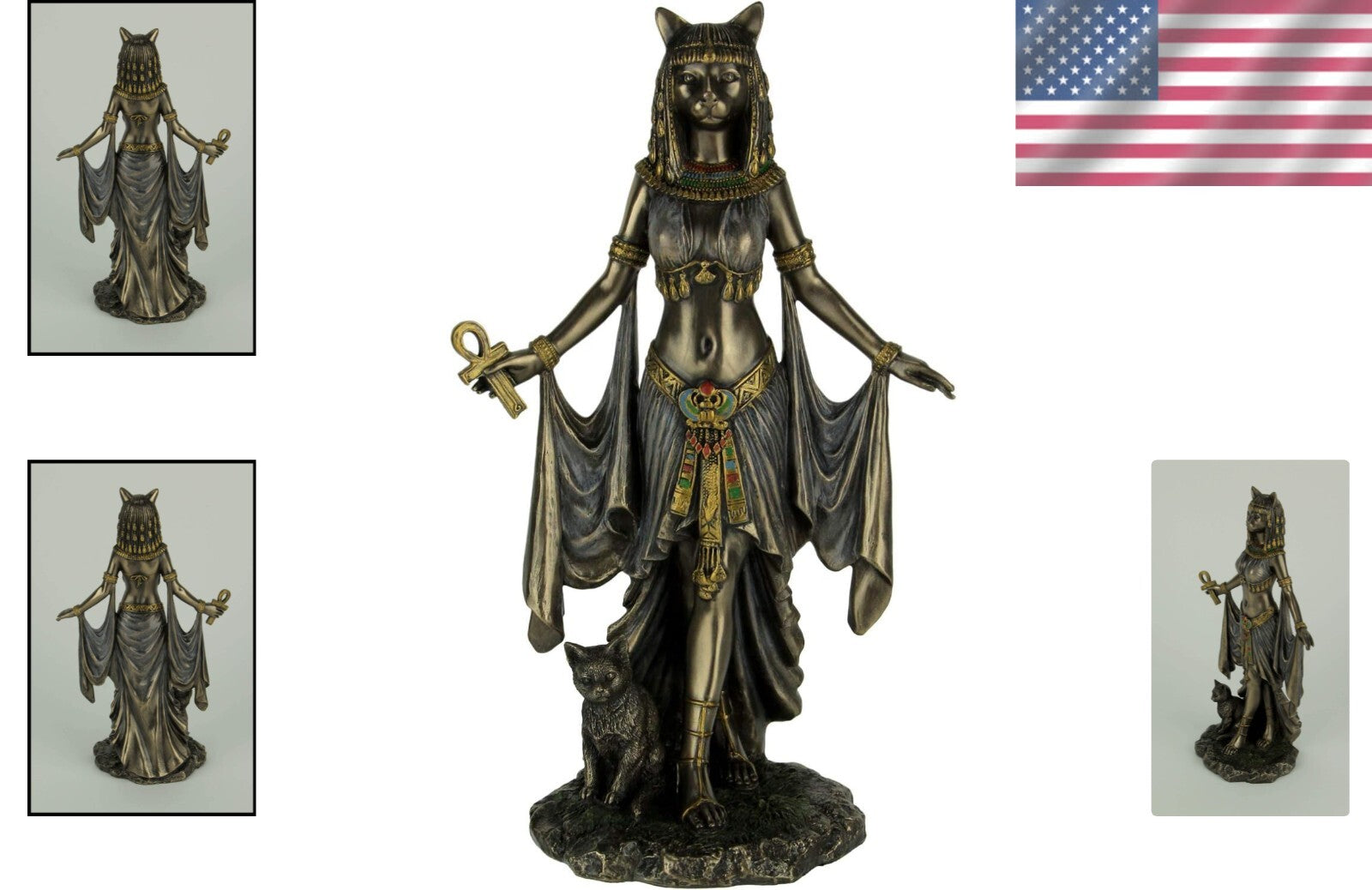 Bastet Egyptian Goddess of Protection Bronze Sculpture - 10-Inch Home Decor