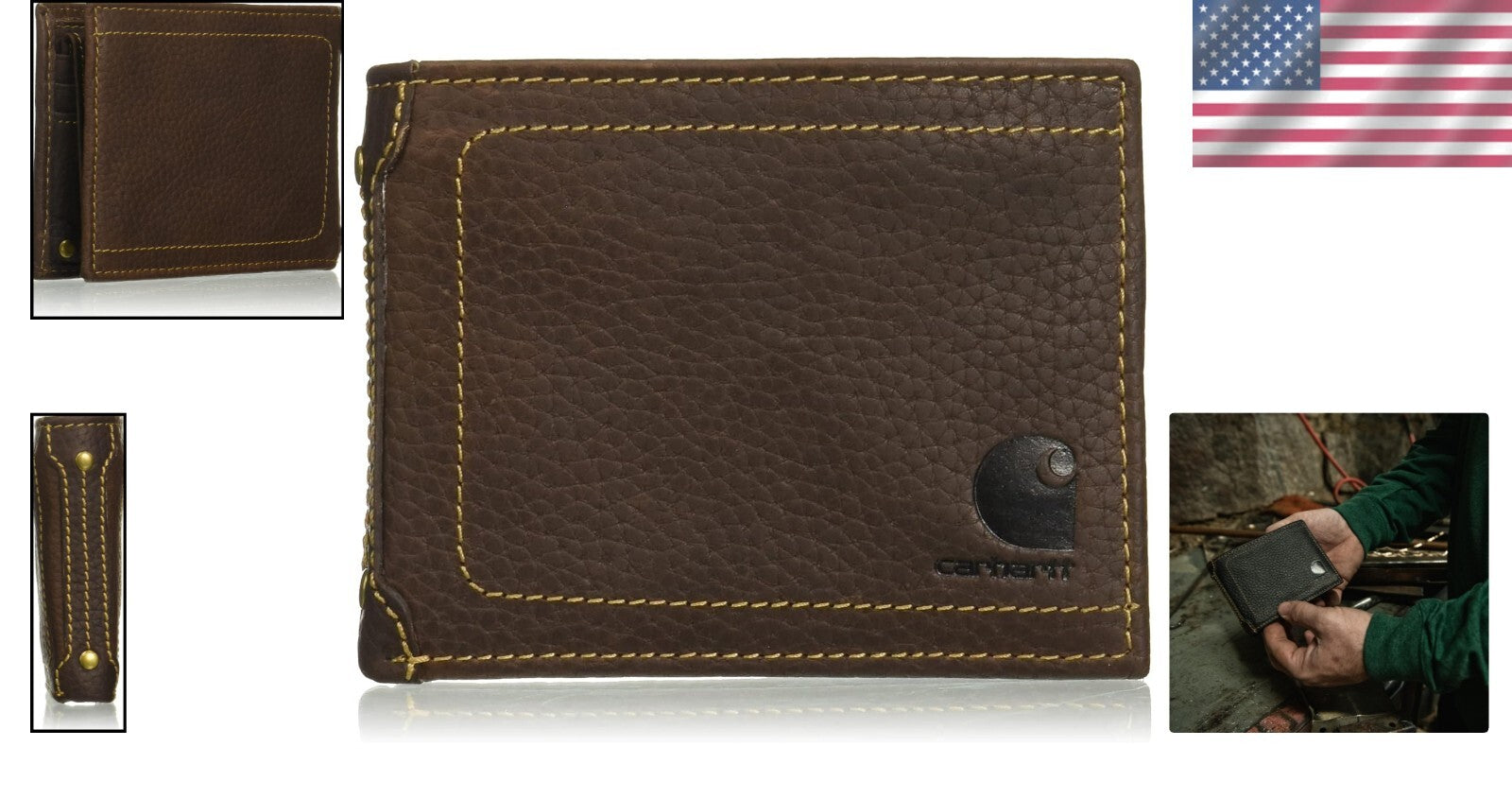 Functional Brown Leather Wallet with Zippered Billfold and Removable Passcase