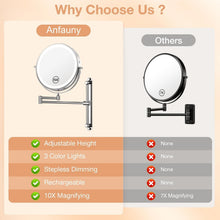 Load image into Gallery viewer, Stylish 8.5" Lighted Vanity Mirror with 360° Swivel and Magnification for Makeup