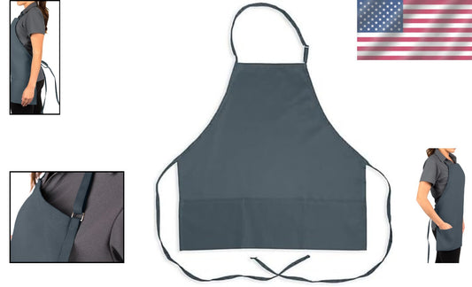 Slate 3-Pocket Adjustable Bib Apron - Pack of 6 for Home & Professional Use