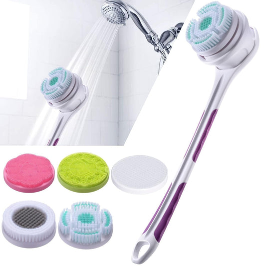 Electric Bath Brush with 5 Attachments - Rechargeable Long Handle Cleansing Tool