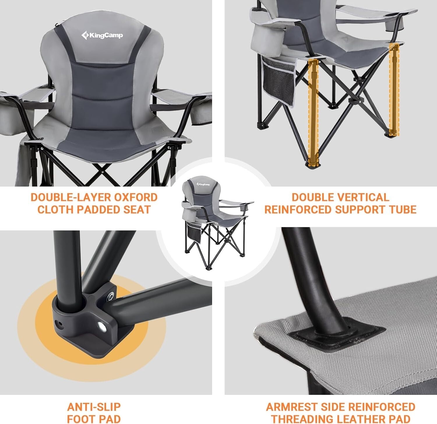 Portable Oversized Chair with Lumbar Support & Cooler Bag for Camping Comfort