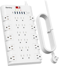 Load image into Gallery viewer, Surge Protector Power Strip with 22 Outlets and 6 Fast USB Ports - 2100 Joules