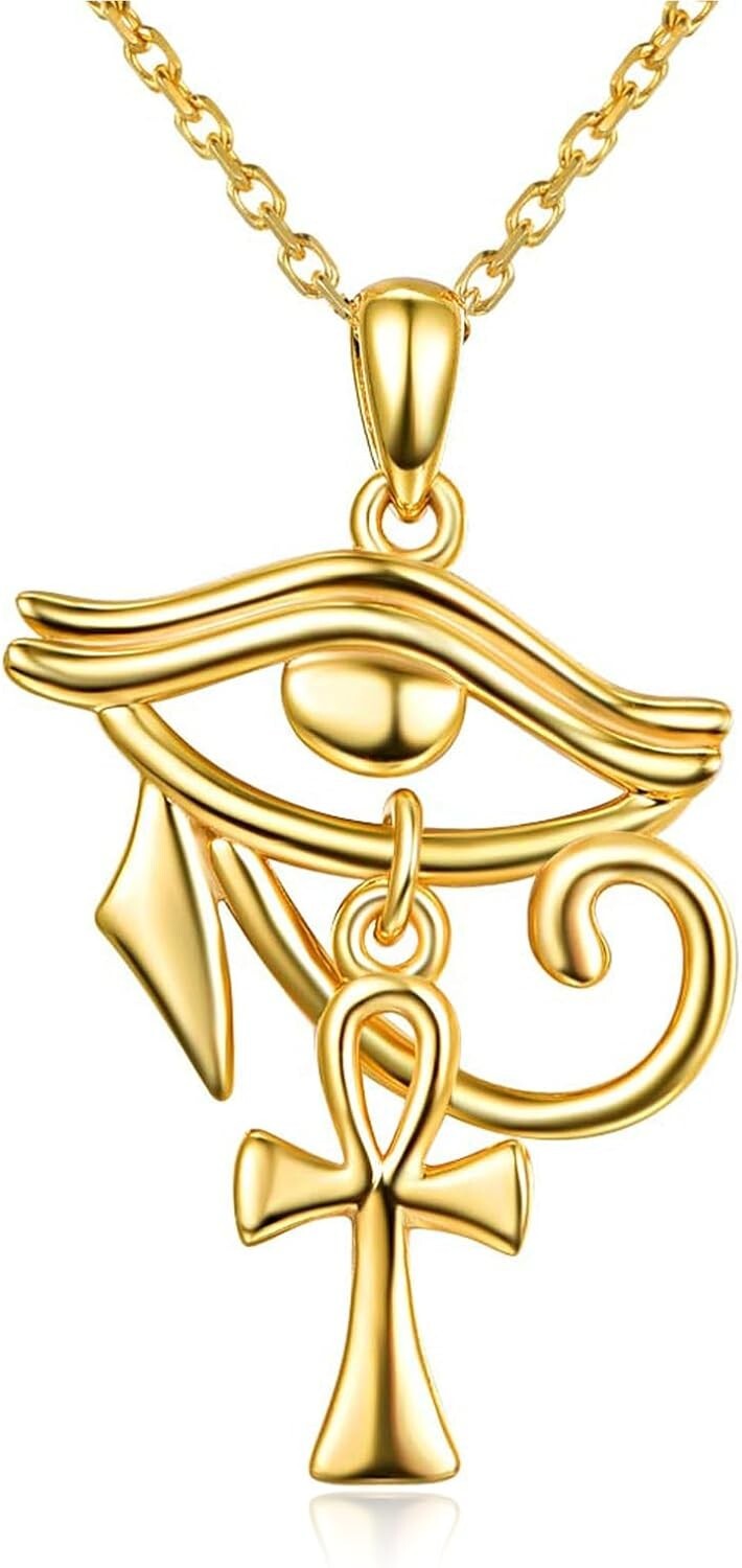Elegant Eye of Horus & Ankh Jewelry - 18-Inch Silver Necklace for Every Occasion