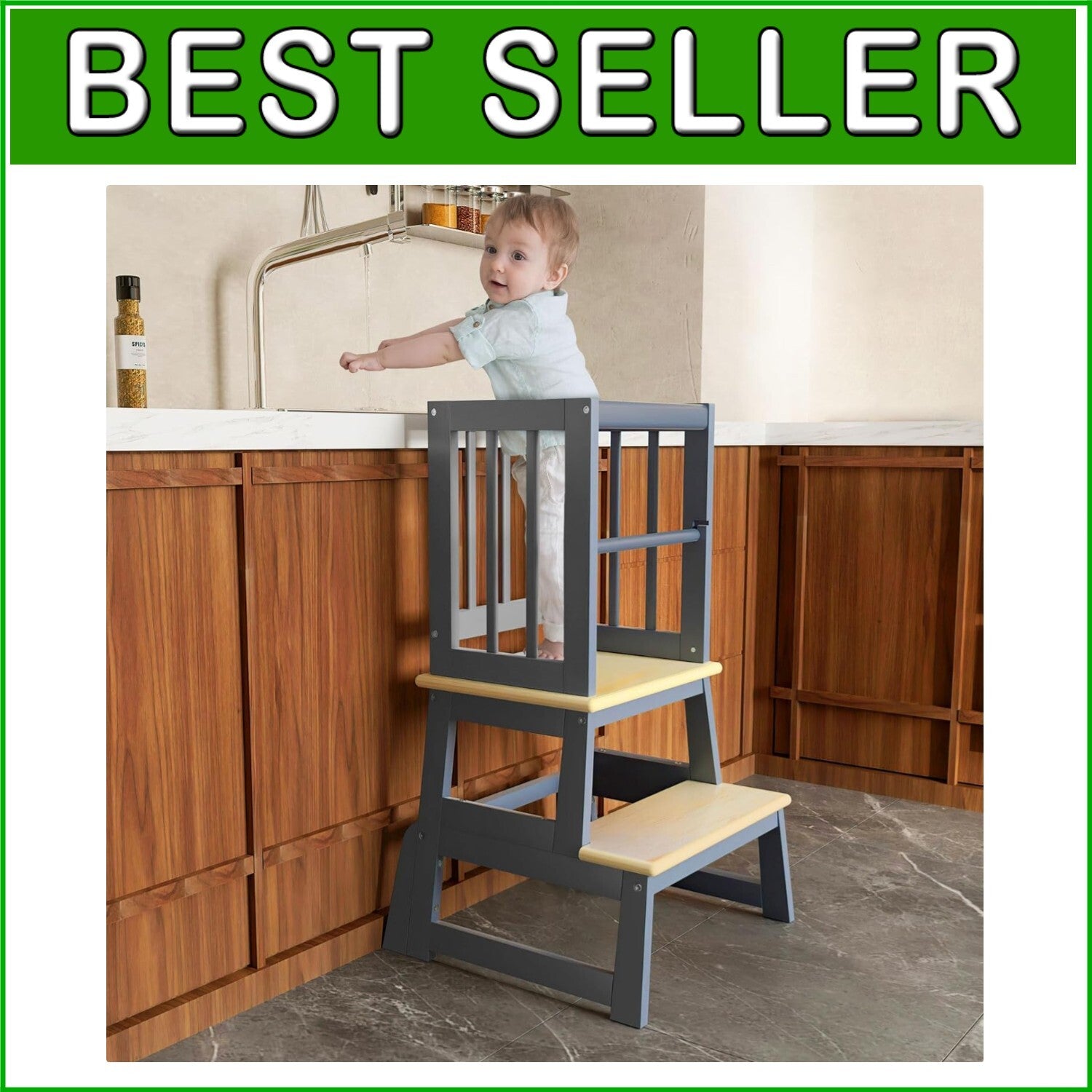 Child-Friendly Kitchen Stool with Non-Toxic Safety Features - 2025 Gray Design