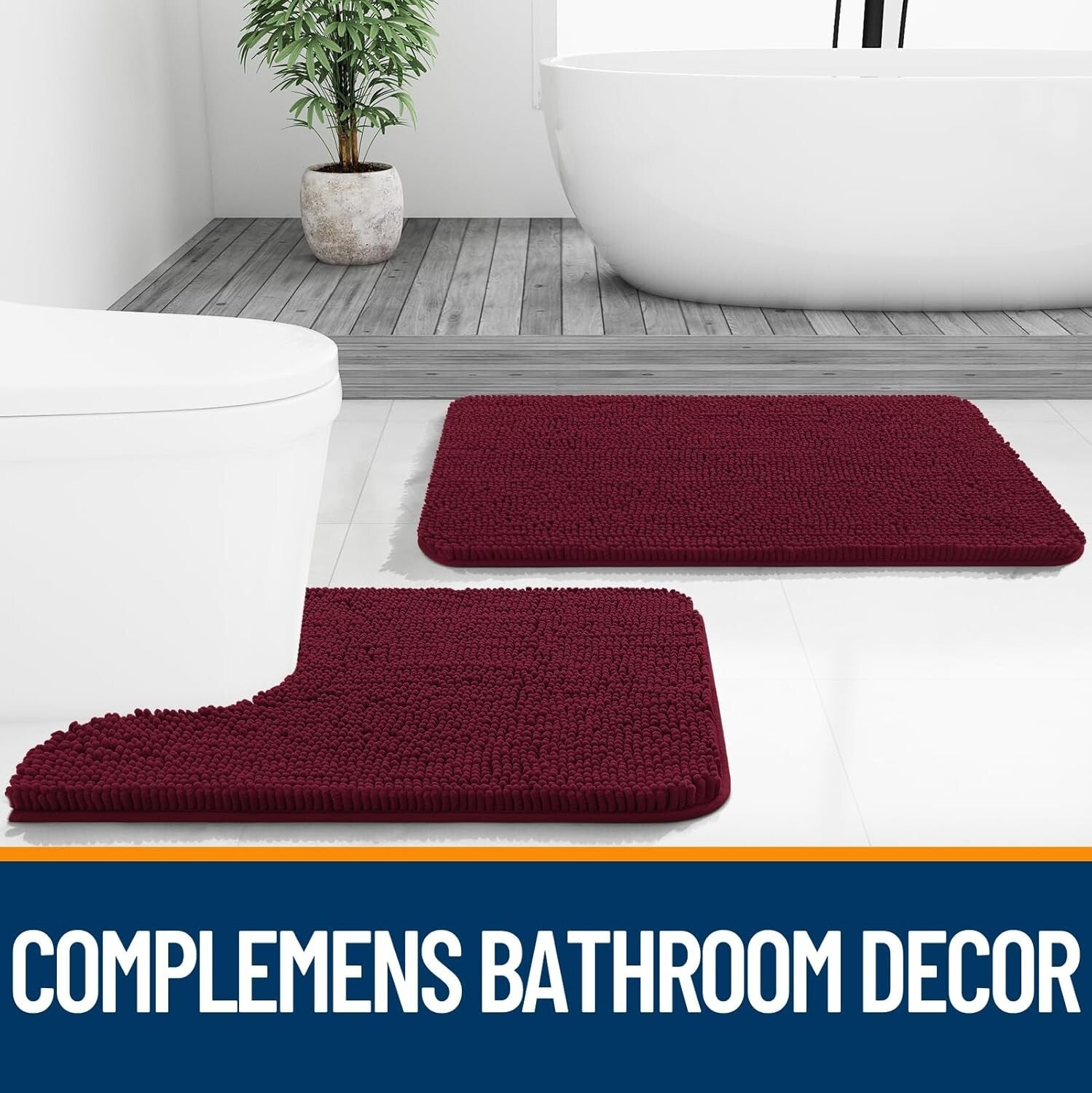 Burgundy 59x20 Chenille Bath Rugs - Extra Plush and Absorbent for Stylish Spaces
