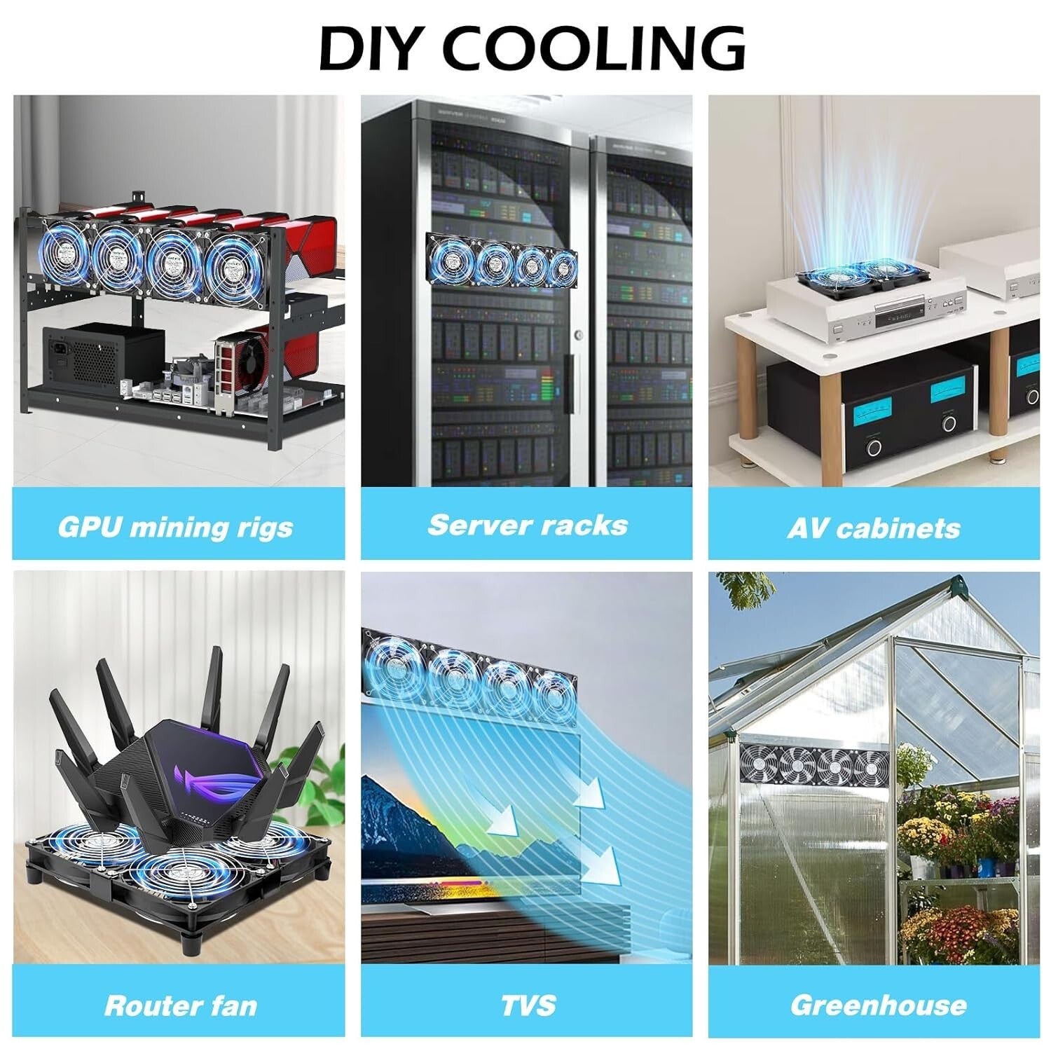 High Airflow 4X 120mm Cooling Fans for DIY Projects – Adjustable Speed 110V-240V