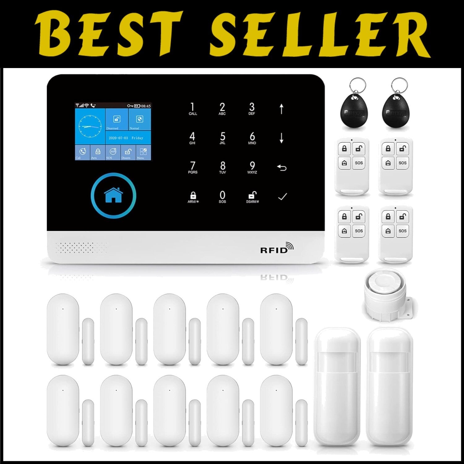 Complete 20-Piece Wireless Alarm System with Dual Network for Home Protection