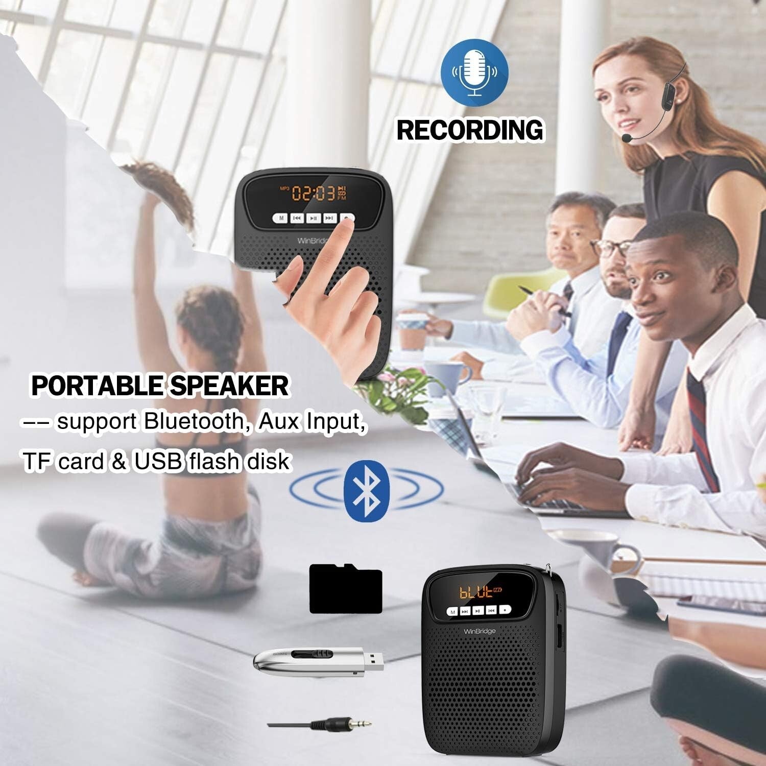 15W Portable Teacher Voice Amplifier - Wireless & Wired Microphone Included