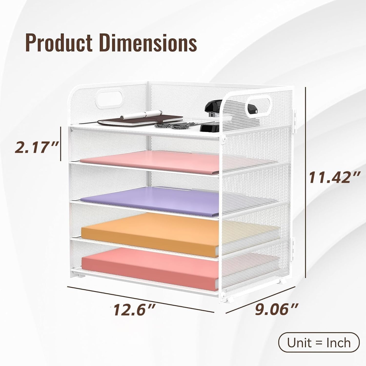 Chic 5-Tier Letter Tray Desk Organizer - Elegant White Metal for School & Office