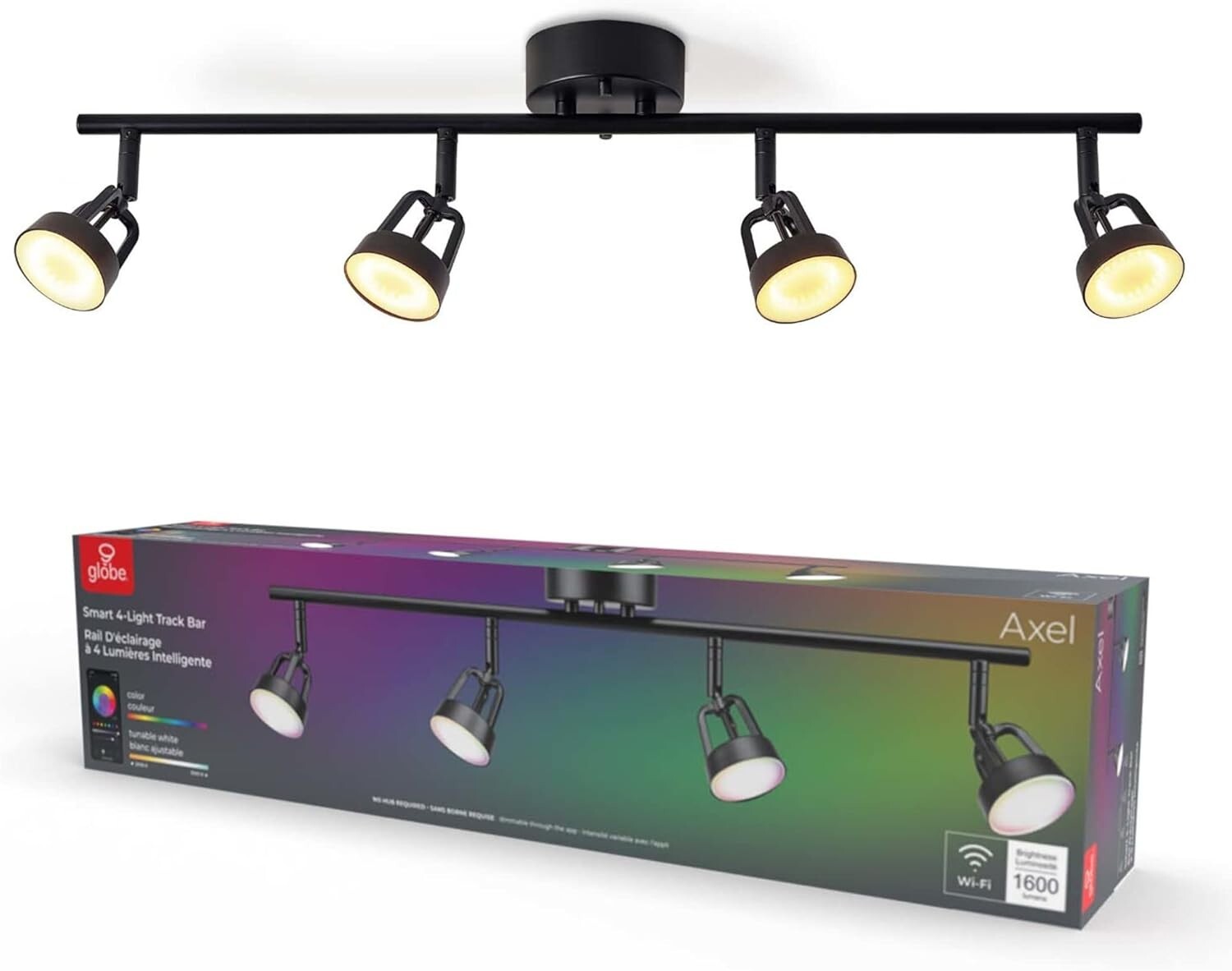 Dimmable Multicolor RGB 4-Light Track Lighting - No Hub Required, 1600 Lumens
