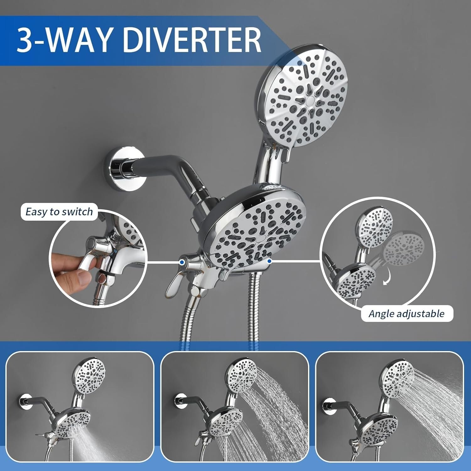 Dual Shower Faucet Set with Tub Spout - Chrome Shower Combo for Luxurious Baths