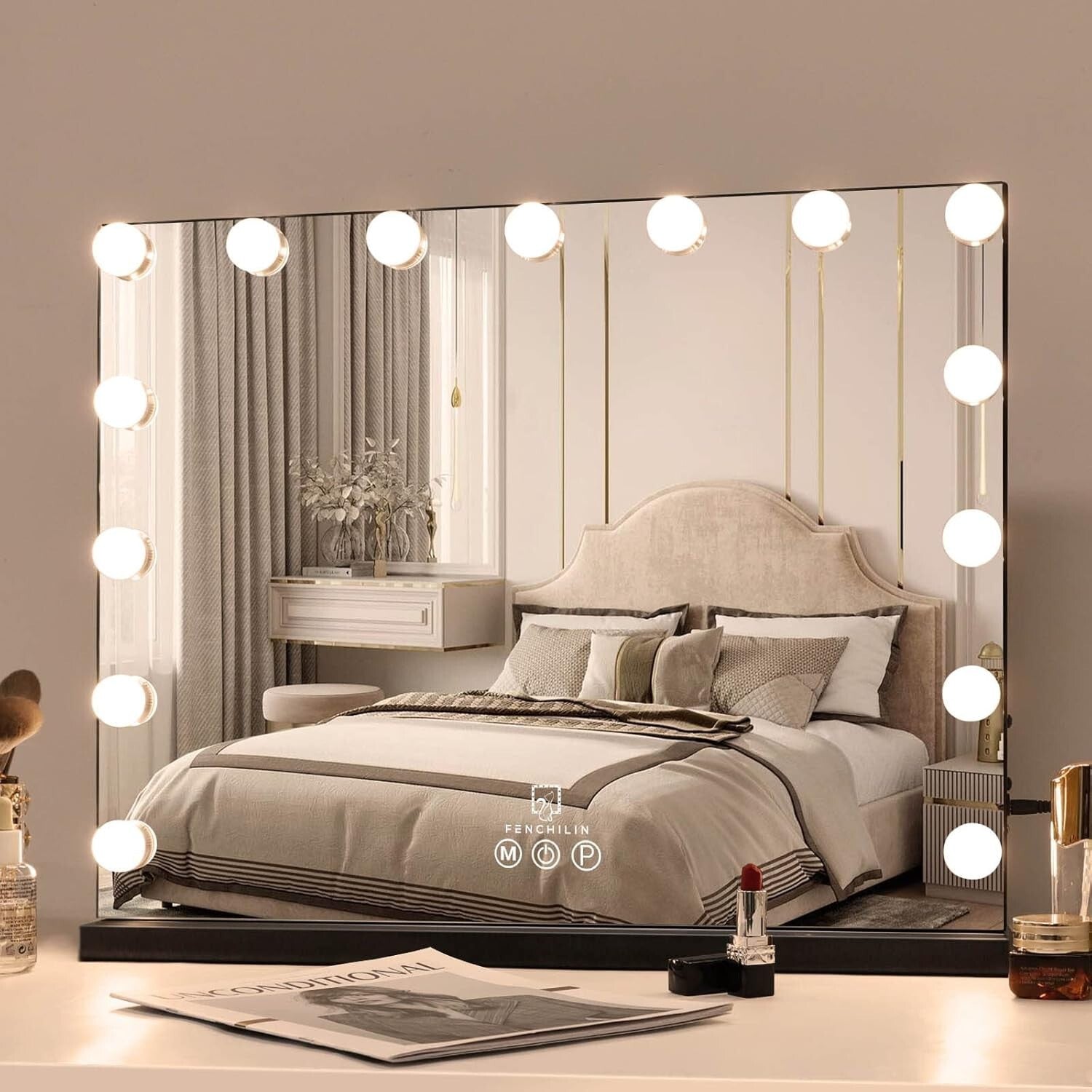 Elegant Vanity Mirror with Adjustable Brightness & 10X Magnification - Black
