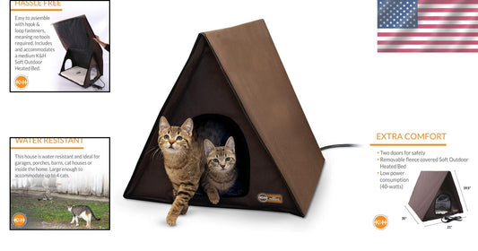 A-Frame Heated Outdoor Cat House - Insulated Shelter for Multiple Cats