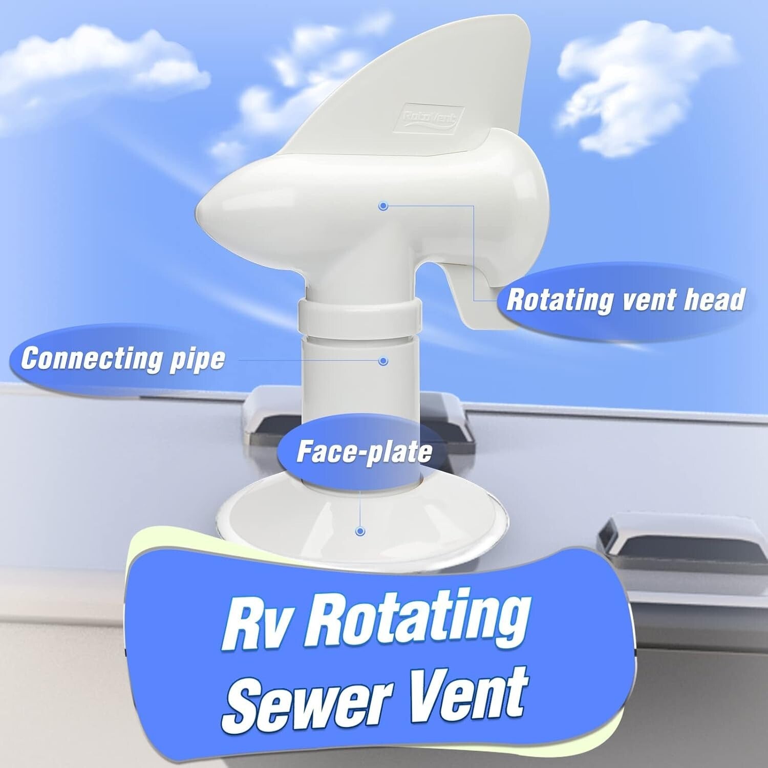 Bladeless 360° RV Sewer Vent - Odor Control with Easy Installation, White