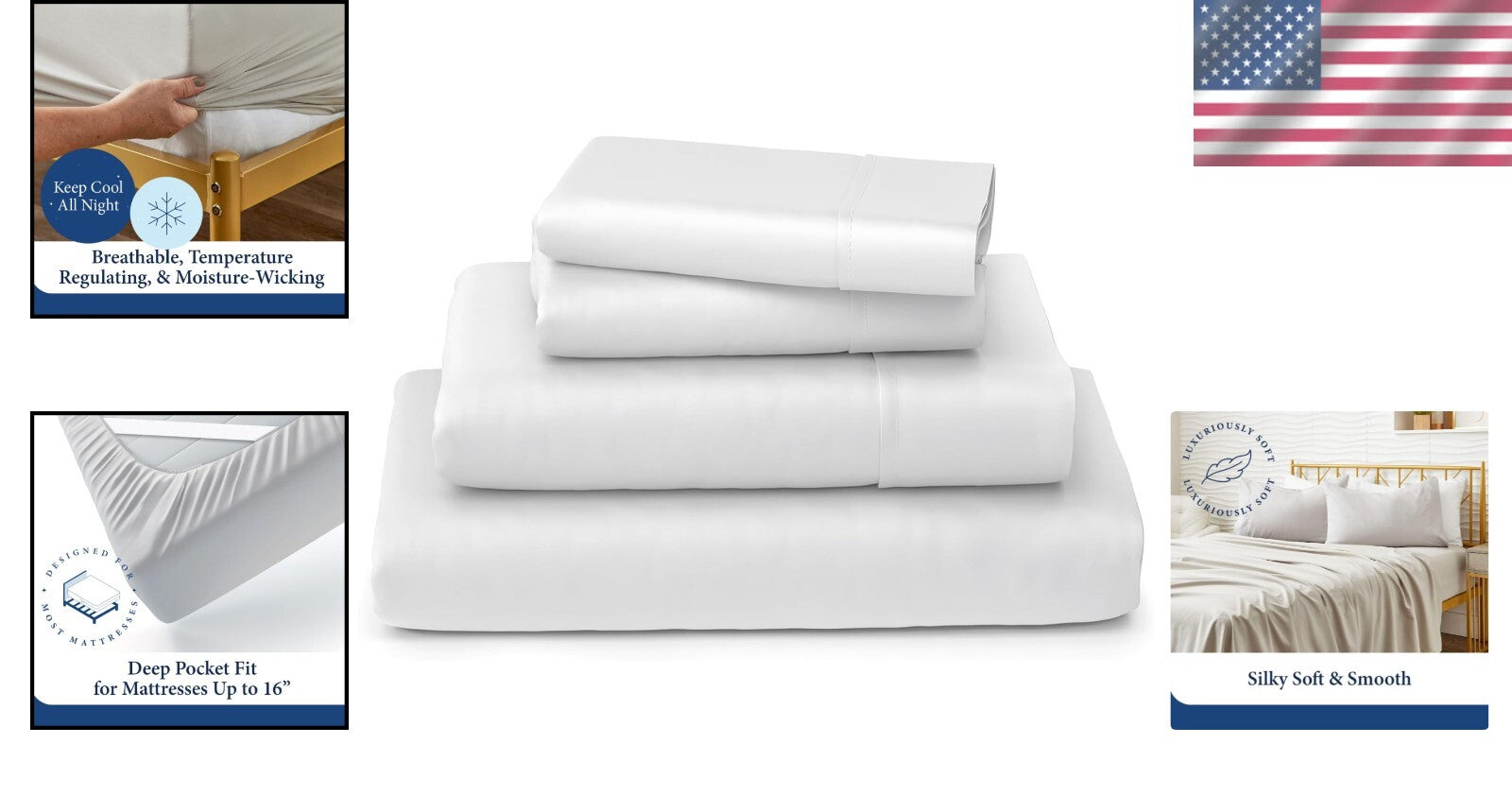 4-Piece Queen Bedding Set - Soft Bamboo Sheets with Deep Pockets & Easy Care