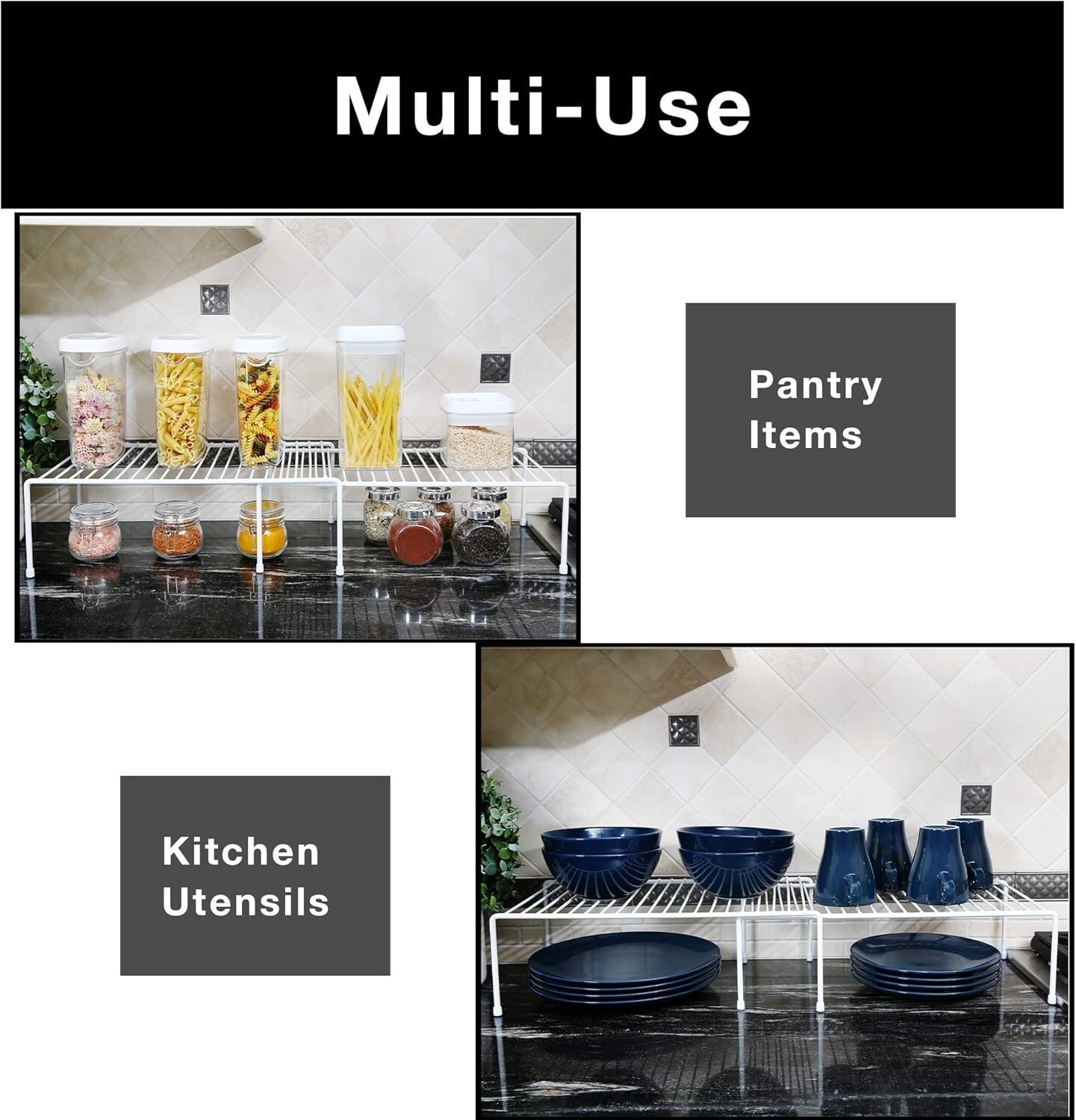 Expandable 6-Piece Metal Wire Storage Rack for Kitchen & Bathroom Organization