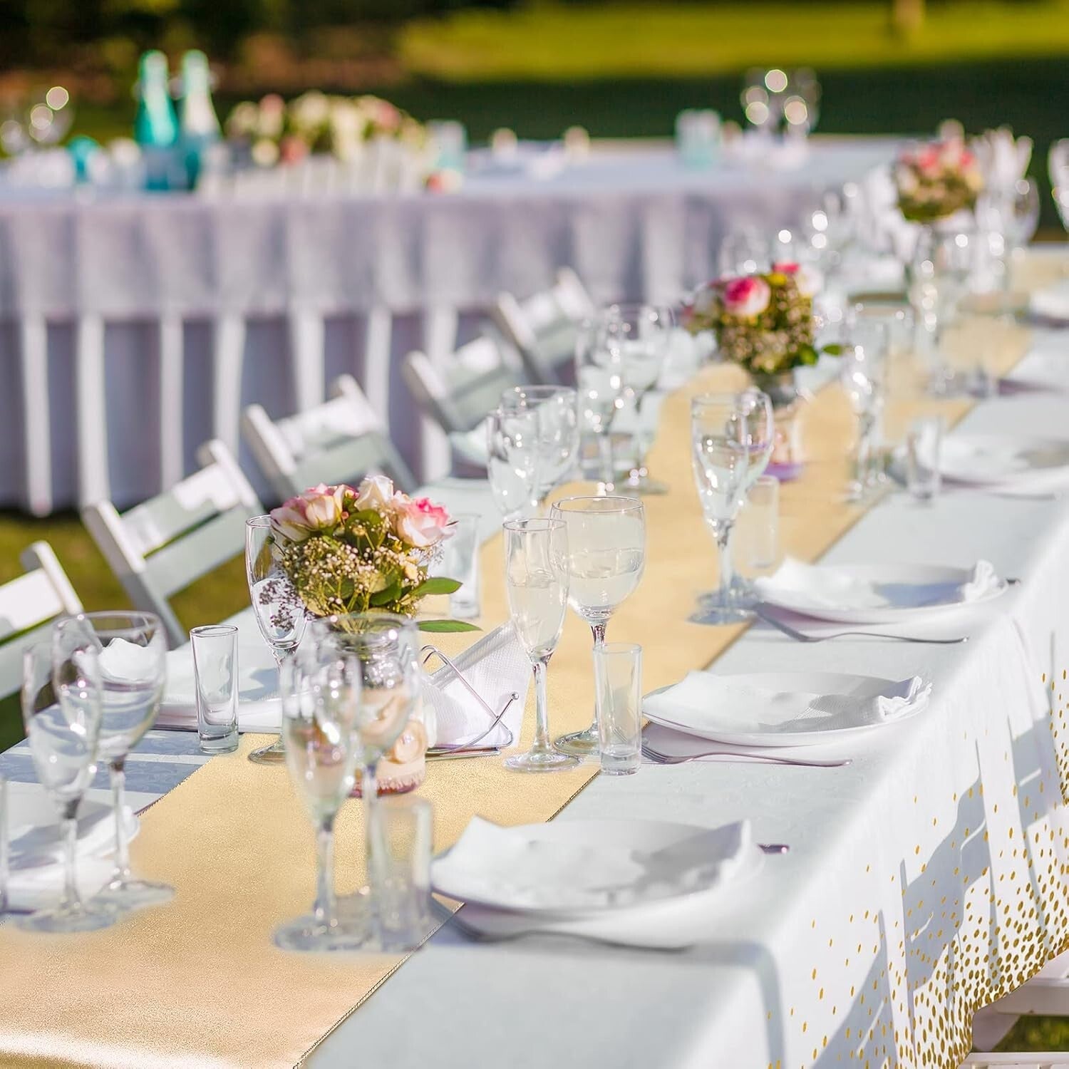 Elegant 24-Pack White and Gold Disposable Tablecloths & Runners for Celebrations