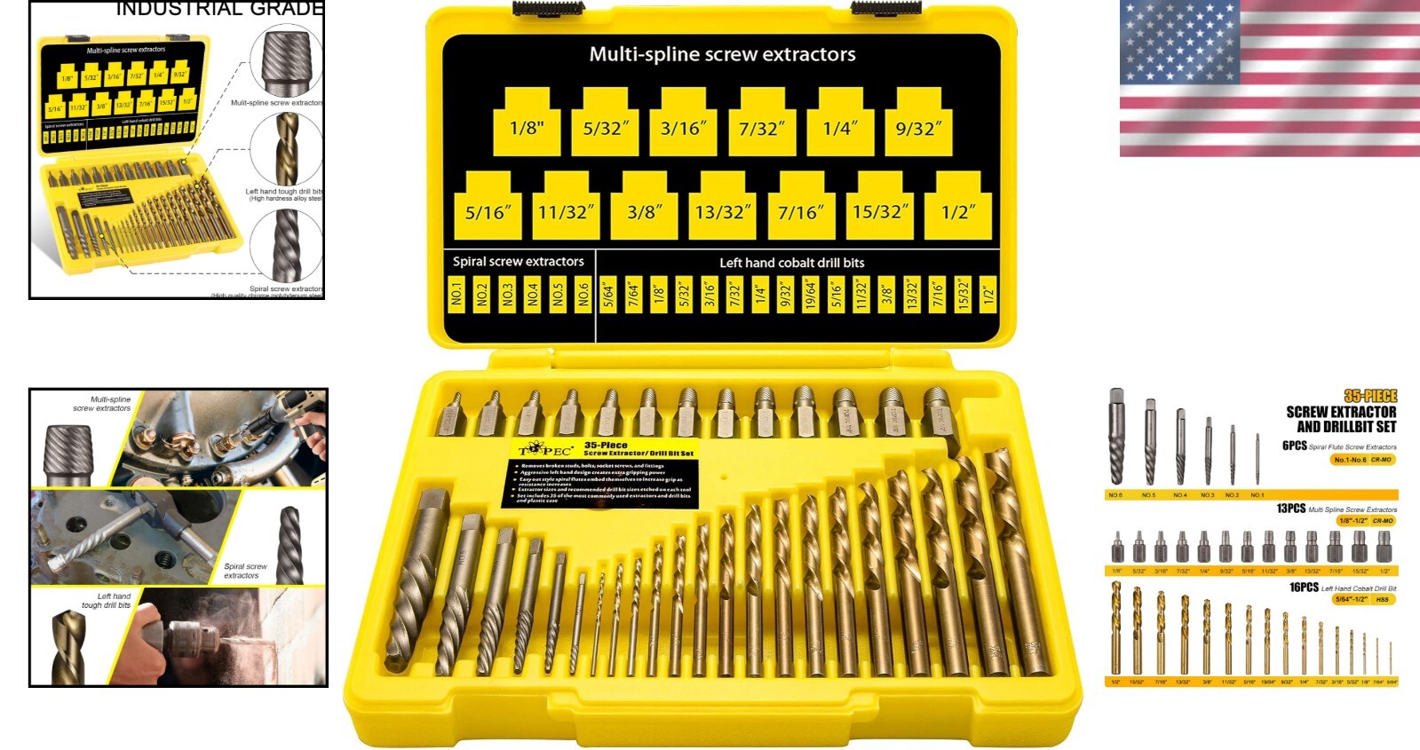 Durable 35-Piece Set - Easy Out Screw Extractors and Left Hand Drilling Solution