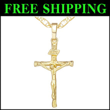 Load image into Gallery viewer, Versatile 14K Gold Cross Necklace with Detailed Jesus Pattern - Unisex Style