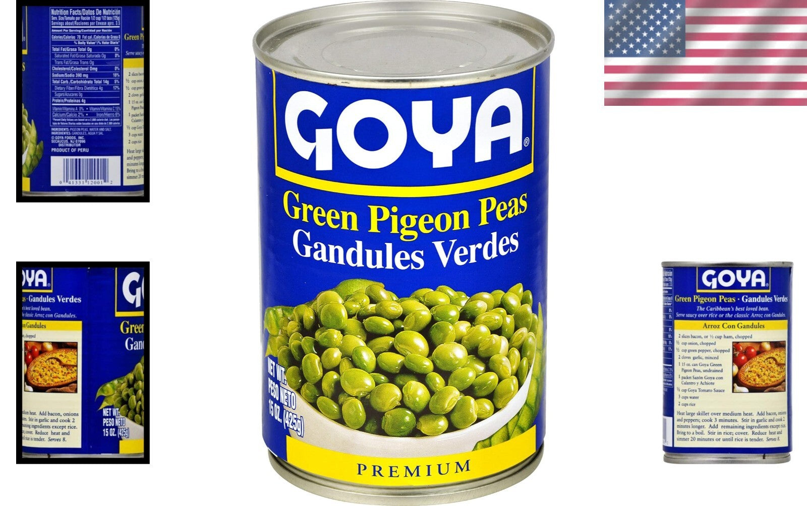 Foods Green Pigeon Peas Gandules, 15 Ounce Pack of 24 - Rich Flavor and Quality