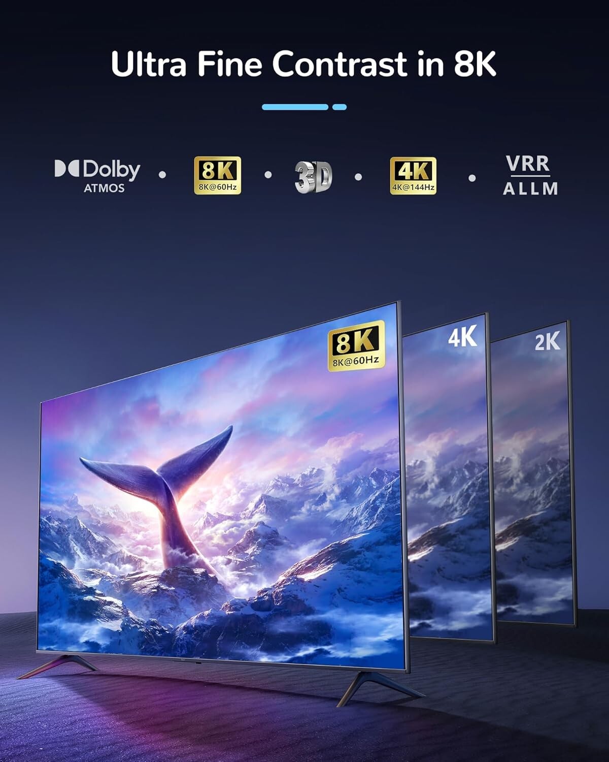 8K@60Hz HDMI Splitter 1 in 2 Out with 4ft 8K HDMI Cable - Ultimate Dual Displ...