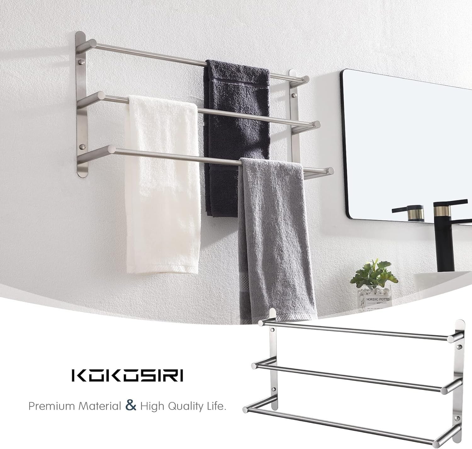 Brushed Nickel 3-Tier Stainless Steel Ladder Towel Rack for Modern Bathrooms