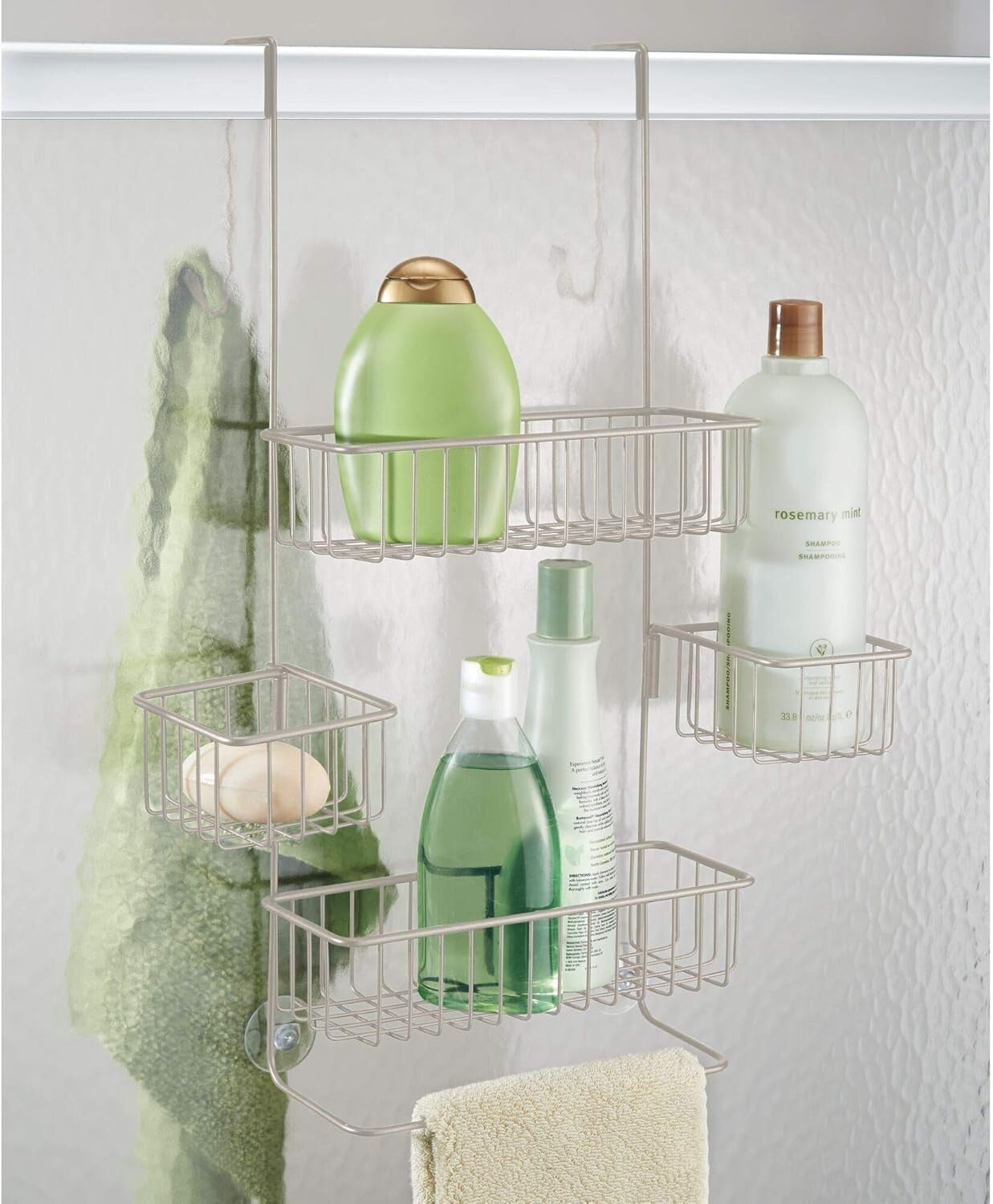 All-in-One Hanging Shower Organizer - Mounts Over Door with Suction Support