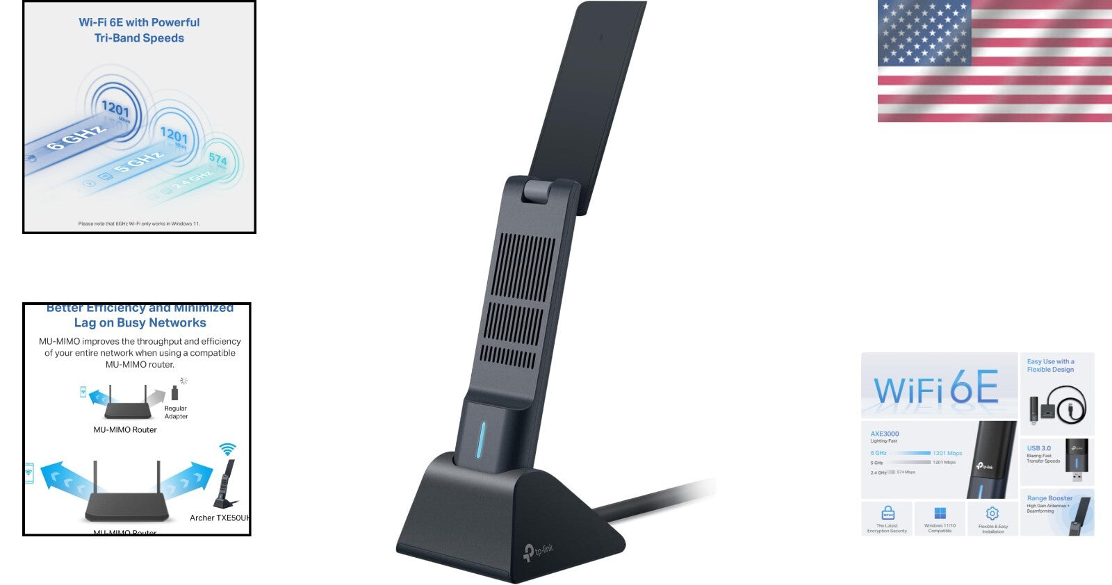 Compact WiFi 6E USB Adapter - Tri-Band, Ultra-Low Latency for Gamers & Streamers