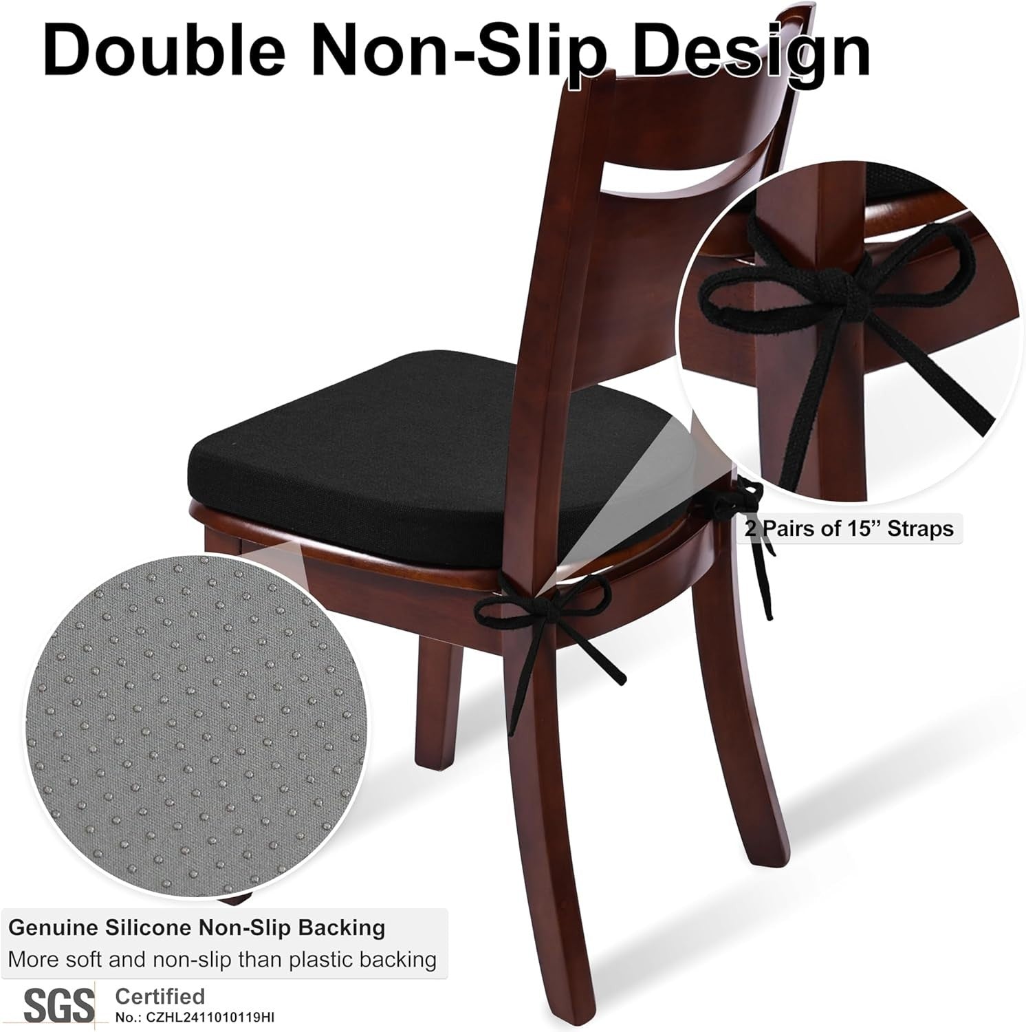 Comfortable D-Shaped Foam Chair Cushions Set of 4, Silicone Backing, 17x16.5in