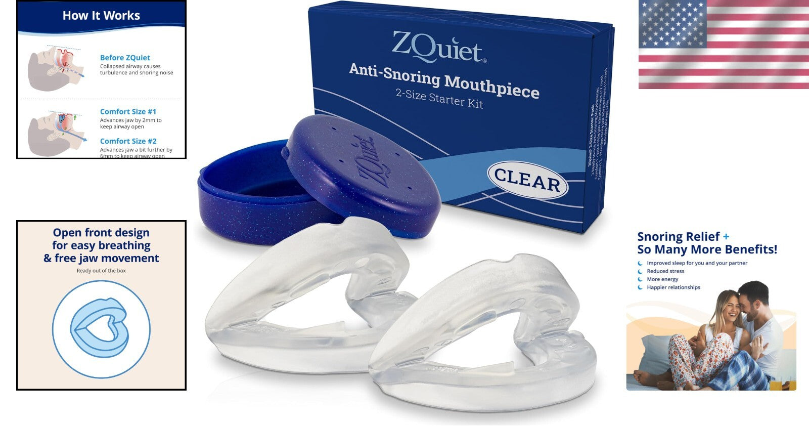 Flexible Anti-Snoring Mouthpiece Pack - 2 Sizes, Living Hinge Design for Comfort