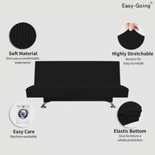 Load image into Gallery viewer, Elegant Black Armless Futon Slipcover - Stretchy Jacquard Fabric Protector