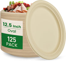Load image into Gallery viewer, Eco-Friendly 12.5-Inch Compostable Oval Plates - 125 Pack for Sustainable Living